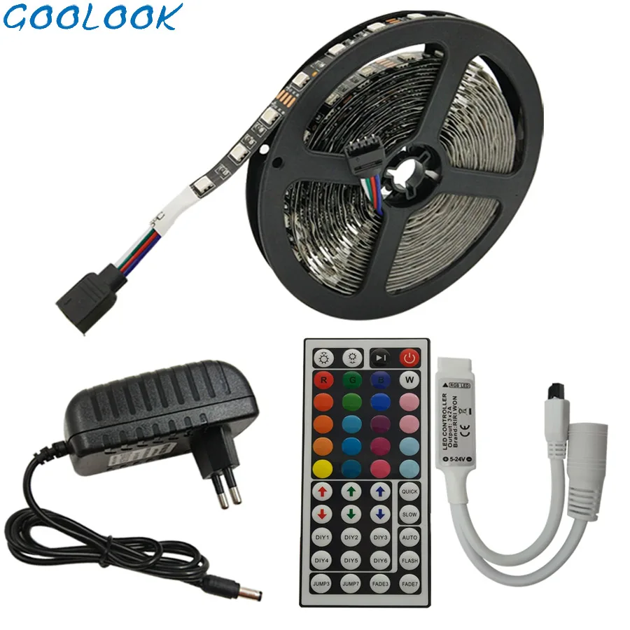 

5M RGB LED Strip 5050 SMD DC 12v Tape Flexible Ribbon Non Waterproof with Remote LED stripse Light Controller Adapter Full set