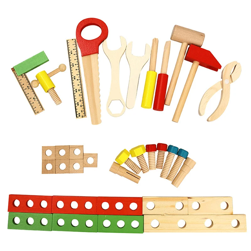1 Set Children Wooden Toys Beech Wood Repair Tool Set For Boys Kids Pretend Play Early Education Simulation Toy Tool Box 1.5KG