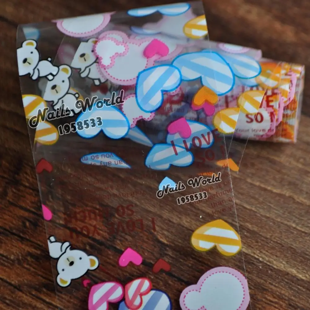 

Beauty Candy Color Bear Heart Transfer Foil Nail Art Stickers For Nails DIY Decorations Tools S433