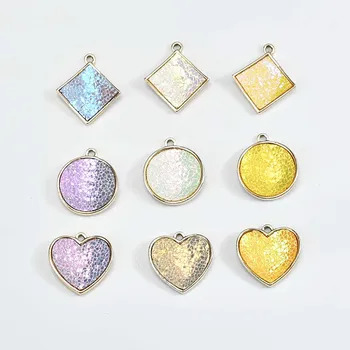 

40pcs/Lot Gold Tone Plated Alloy Jewelry Charms Square Round Heart Pendant Charm Craft Git Ornament Accessories Earring Keyring