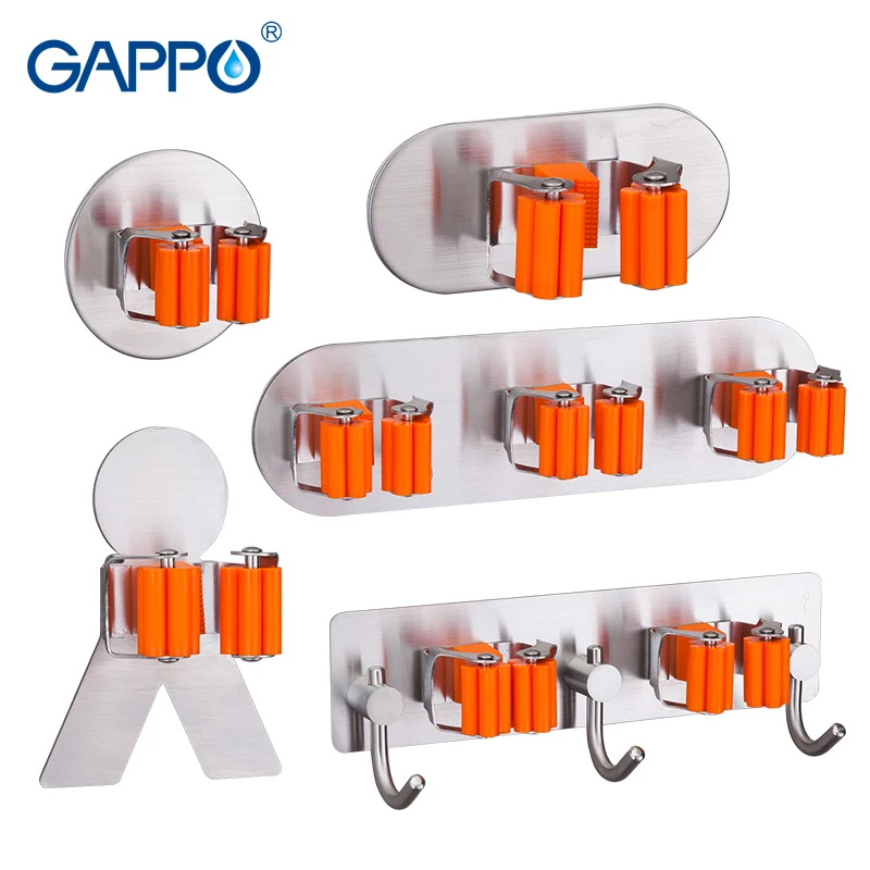 

GAPPO Hooks Mop Holder Stainless steel Organizer Holder Brush Broom Hanger Multi-functional Kitchen Hanger