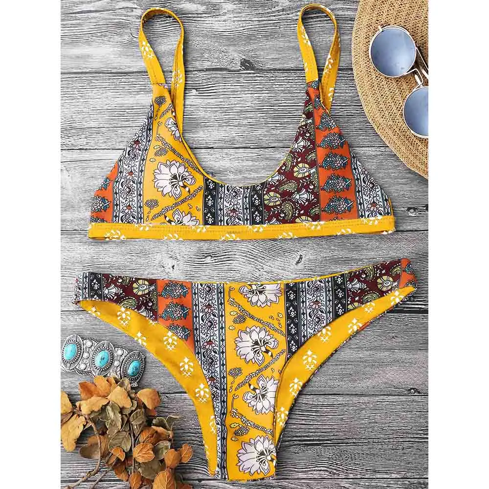 

ZAFUL Bikini 2019 Floral Bikini Patchwork Print Scoop Neck Swimwear Women Swimsuit Beachwear Bathing Suit Sexy Low Waist Biquini