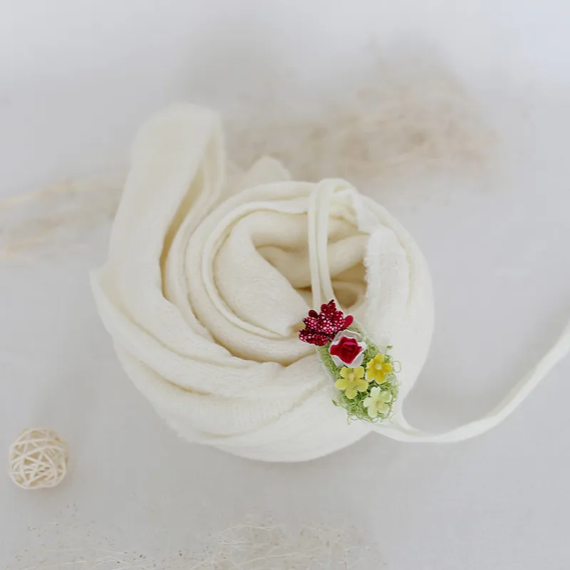 

Newborn Knit Stretch Wrap Baby Swaddle Wrap and Headband Set Photography Prop Newborn Floral Headband Accessories