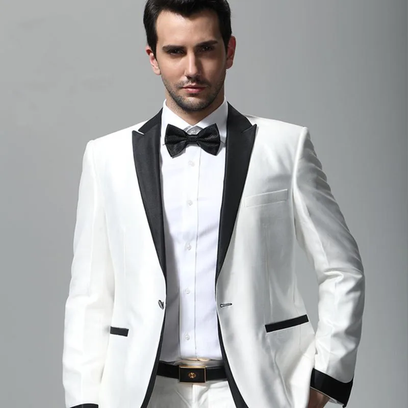 

Latest Coat Pant Designs White Wedding Suits for Men Slim Fit Groom Tuxedo Black Peaked Lapel Elegent Male Blazer Jacket 2Piece