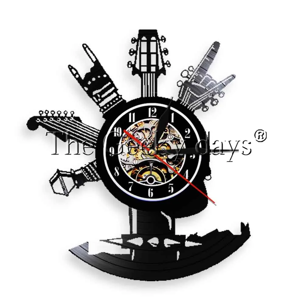 

1Piece Guitar Design Clock with LED Backlights Vinyl Record Clock Guitar Instrucment Led Night Light Custom Clocks Guitar Pick