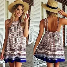 2016 Fashion Sexy Women Lady Summer Holiday Boho Halterneck Chiffon Beach font b Dress b font