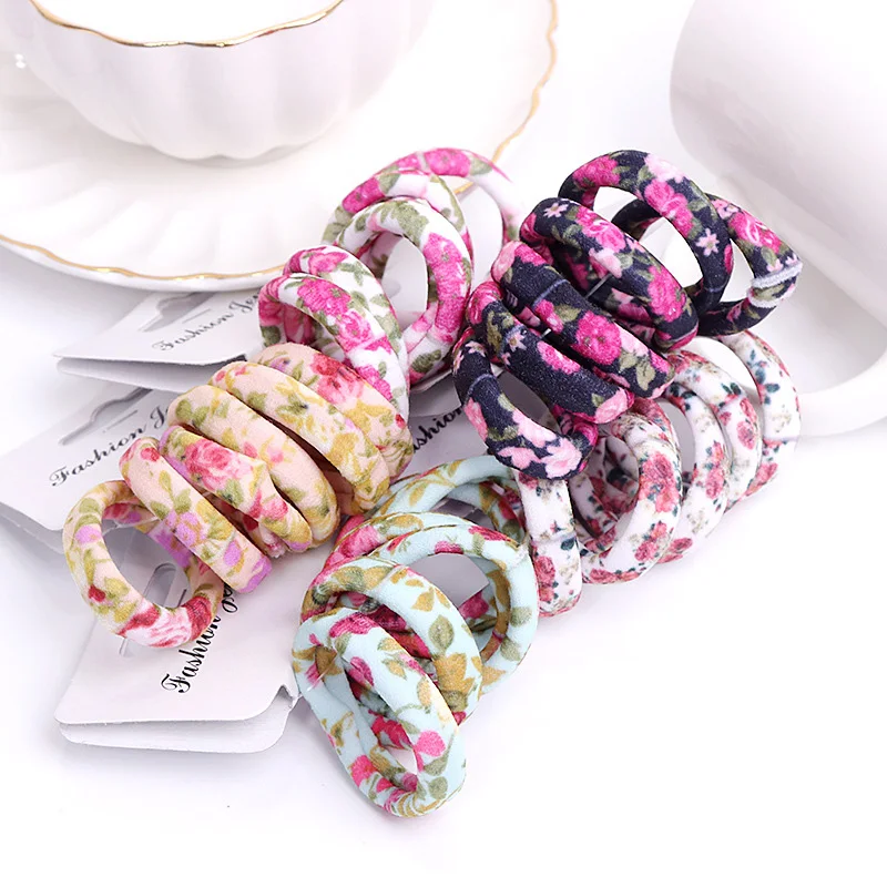 

Hot 6Pcs Elastic Leopard Print Hair Ropes Cotton Flower Hair Rings Women Girls Hair Bands Ponytail Holder Hair Accessories