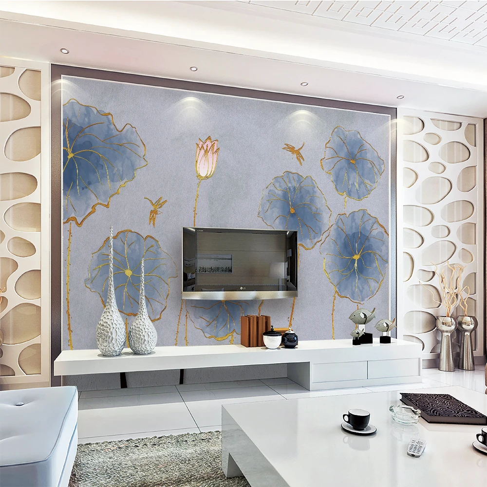 Custom 3d wallpaper modern fresh and elegant lotus TV background wall - silk waterproof material Custom 3d wallpaper modern fresh and elegant lotus TV background wall - silk waterproof material