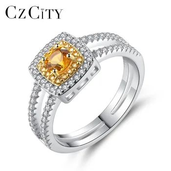 

CZCITY Brand Sterling Silver 925 Engagement Rings for Women Exquisite Round Colorful Prong Setting Bague Femme De Marque De Luxe