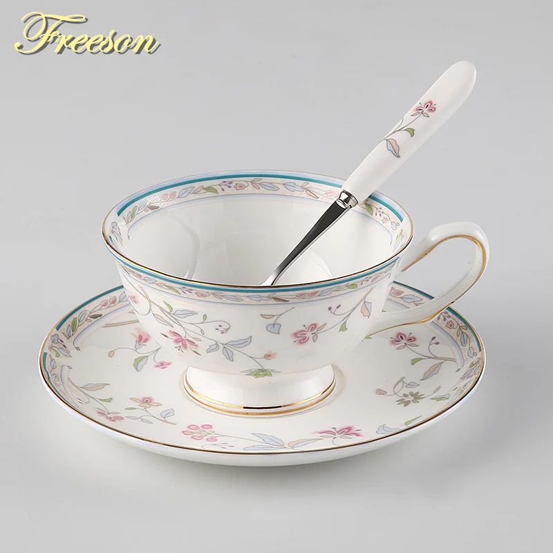 

Brief Fresh Bone China Tea Cup Saucer Spoon Set 200ml Ceramic Coffee Cup Concise Advanced Porcelain Teacup
