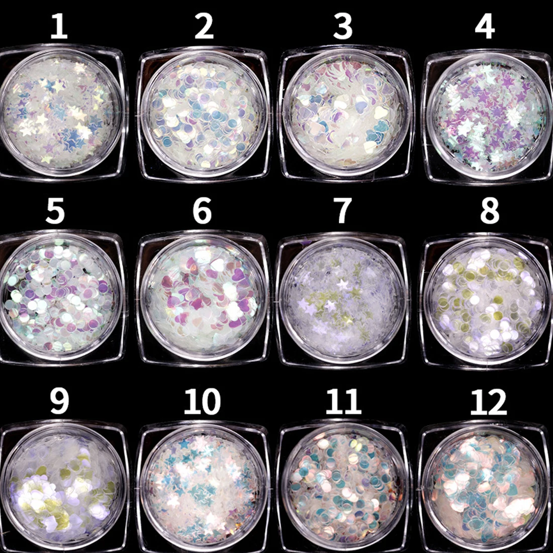 Сердце круг звезда украшение смешанный размер мульти форма голографическое искусство ногтей блестки Лазерная прозрачность сверкающие тонкие блестки для ногтей