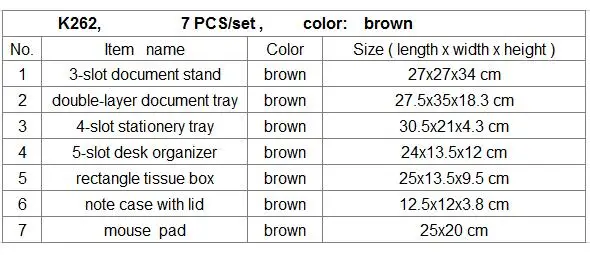7 шт./компл. деревянный кожаный офисный письменный стол лоток подачи документ стенд канцелярский Органайзер с одноразовыми салфетками коврик для мыши Примечание чехол коричневый K262