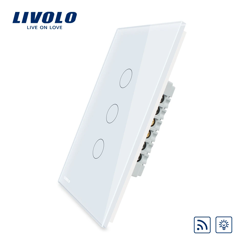 Livolo стандарт США/Австралии слоновая кость кристалл стеклянная панель сенсорный экран, Диммер дистанционный домашний настенный светильник переключатель, VL-C503DR-11/12, без пульта ДУ - Цвет: White