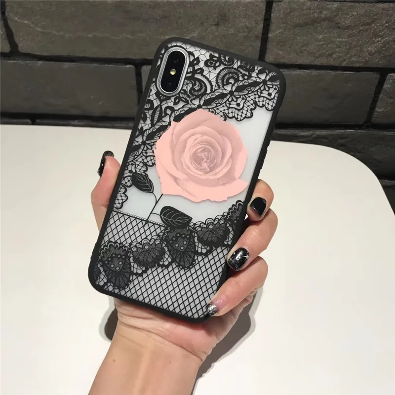 Tfshining Sexy Lace Flower Rose Case For iPhone X 10 Soft Clear Silicone Protective Cover Case For iPhone 6 6s 7 8 Plus Capinhas (3)