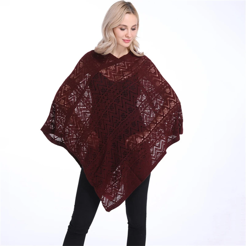 

IANLAN Women Hollowed-out Beach Poncho Solid Casual Cloak Ladies Stole Fashion Shawls Pullover Loose Pashmina Knitwear IL00082