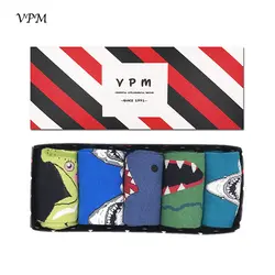 VPM красочные чесаный Хлопковые фирменные носки Для мужчин экипажа носки смешные днем Акула платье Бизнес носки хараюку лучший подарок