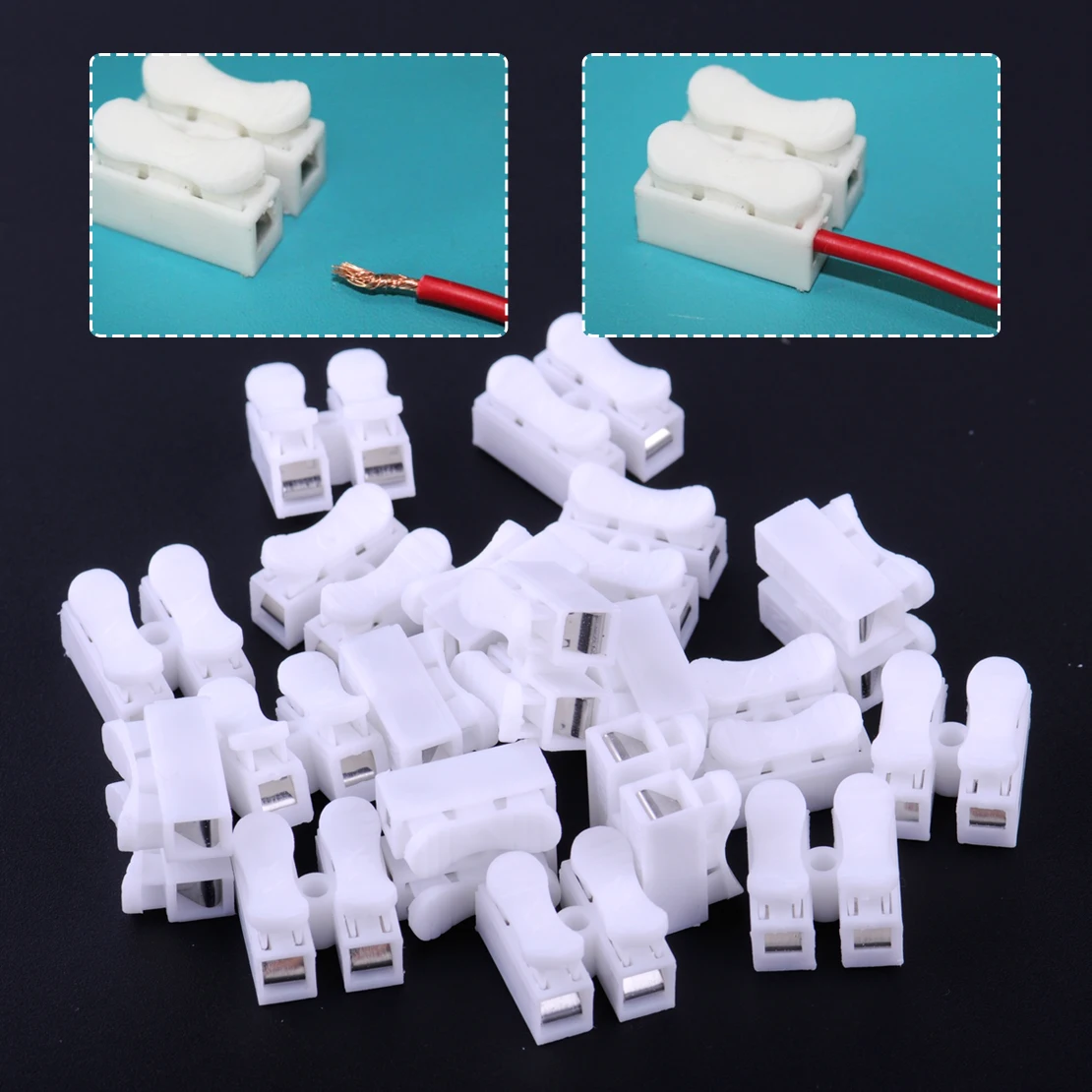 DWCX 100Pcs White 2 Pin Electrical Cable Connectors Quick Splice Lock dwcx-100pcs-white-2-pin-electrical-cable-connectors-quick-splice-lock