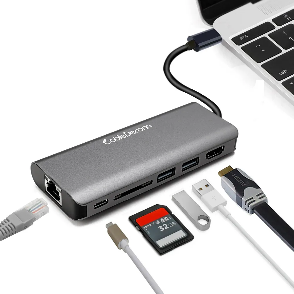 Thunderbolt 3 Hub to TF SD sd слот кардридер USB3.0 UHD HDMI 4K Gigabit Ethnernet RJ45 USB C PD для Macbook Pro Samsung S8| |