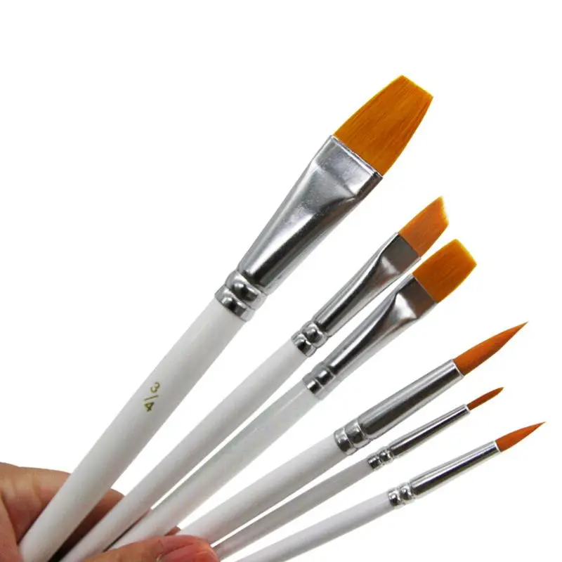 

6 Pcs/Set Nylon Hair Paint Brush Kit With White Wooden Handle Rod DIY Drawing Tools