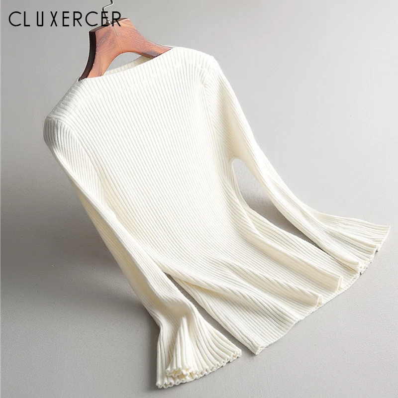 

Winter Warm Knitting Sweaters and Pullovers For Women 2019 Casual Elastic Flare sleeve Slim Female Jumper Tricot Tops