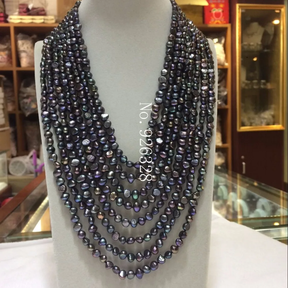 

17"-24" 8row baroque Multicolor black pearls necklace 925 silver clasp