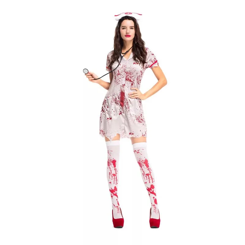 WHITE BLOOD STAINED STOCKINGS HORROR ZOMBIE BLOOD HALLOWEEN FANCY PARTY DRESS