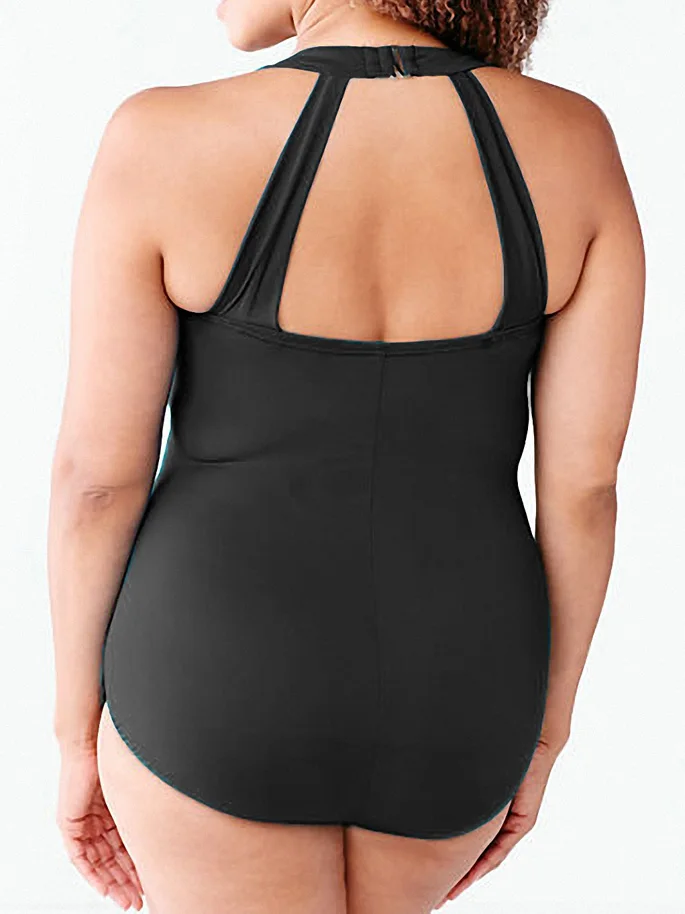 Женский купальник монокини с лямкой на шее большой размер XX 6803|swimwear plus|swimwear