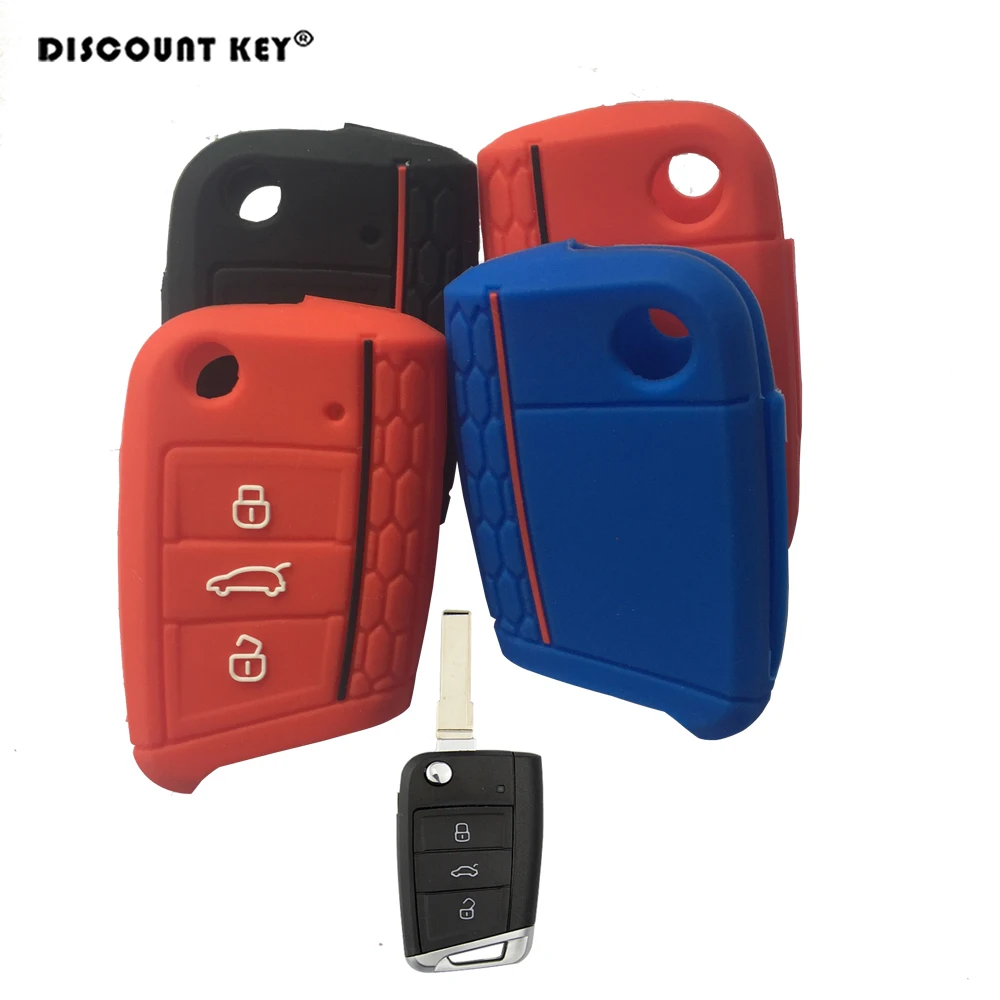 

2 Buttons Silicone Car Key Case Cover For Golf 7 Mk7 Skoda Octavia A7 Key Cover Case 3 Button Remote FOB Cover Set Holder Shell