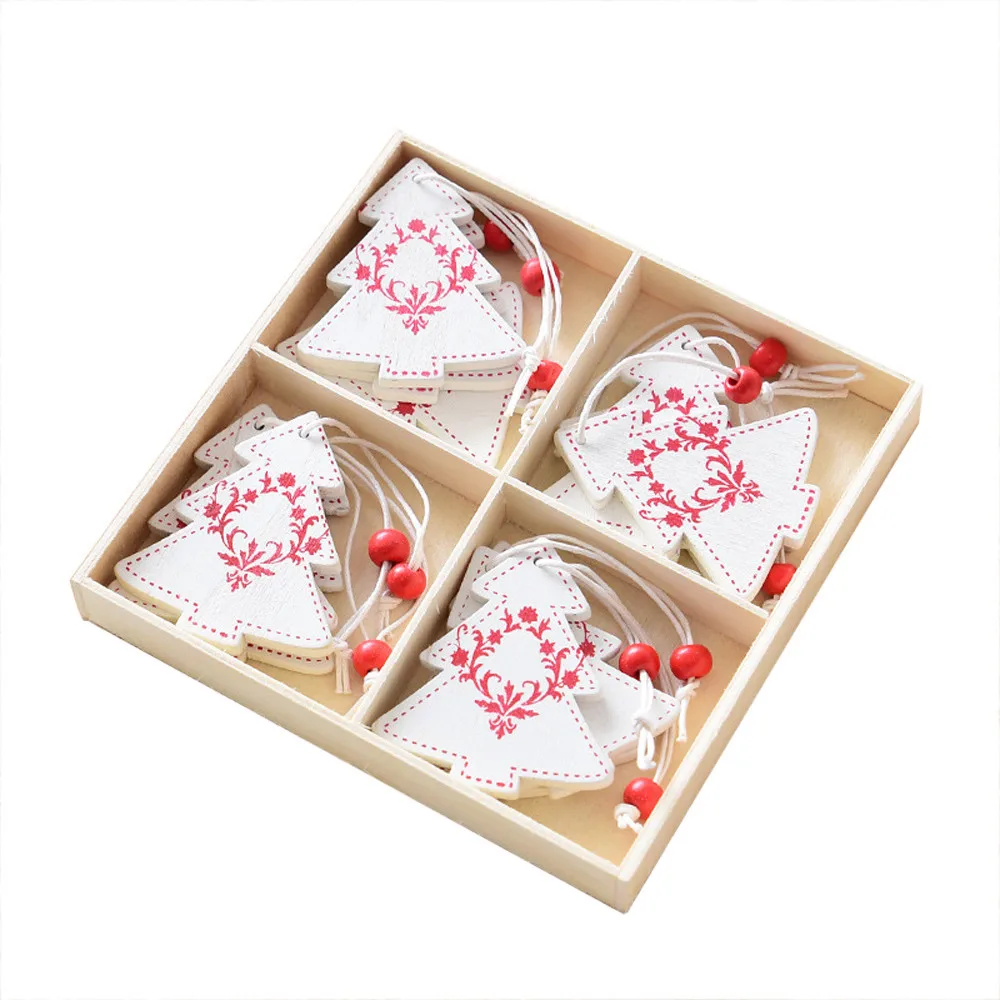 

12Pcs Marry Christmas Decorations Wooden Ornament Xmas Tree Hanging Tags Pendant