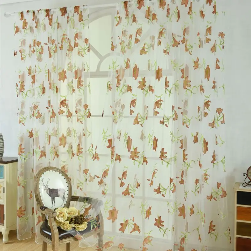 

Window Curtains Sheer Voile Tulle For Bedroom Living Room Balcony Kitchen Printed Tulip Pattern Sun-shading Curtain 1M*2M