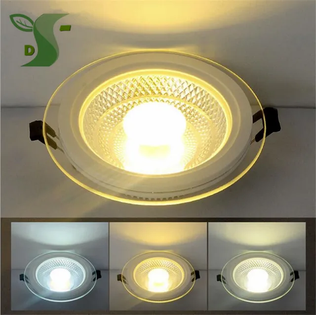 5W 10W 15W COB downlight Recessed Glass Cover Dimmable panel light AC85 265V Round/Square spot