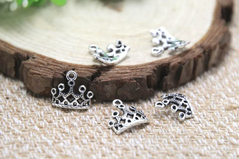 

60pcs Small Tiara Beauty Queen Princess Royal Charms Dark Silver Tone Little Crown Charm Jewelry 12x12 mm