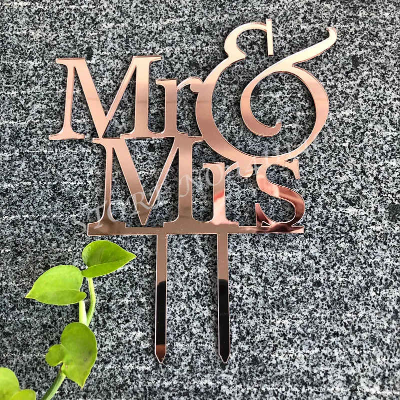 Acrylic Mirror Rose Gold Mr & Mrs Wedding Cake Topper for
