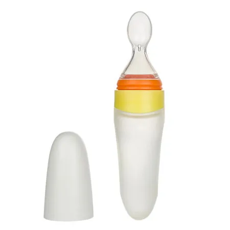 90 мл детская бутылочка для кормления малыша, силиконовая ложка, бутылочка для кормления, дозирующие ложки, BPA бесплатно, детская посуда - Цвет: OrangeYellow