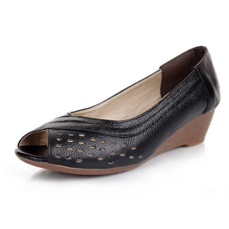 

Fashion Open Toe Wedge Sandals For Women Vintage Genuine Leather High Heels Wedge Shoes For Women Ladies Casual Summer Wedges