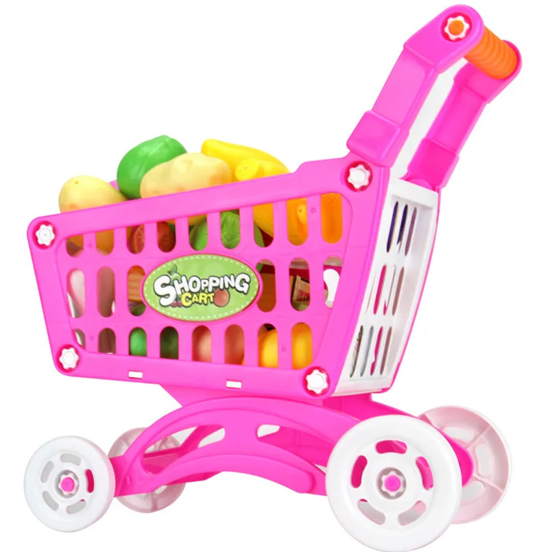 16Pcs Supermarket Shopping Cart Trolley Push Toys Simulation Fruits  Vegetables Pretent Play Groceries Toy For Girl Kids Gifts 6