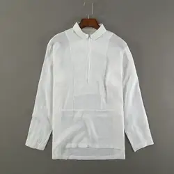 Suehaiwe бренд длинные рукава льняные рубашки мужчин Уникальный дизайн белая рубашка мужская одноцветное с отложным воротником рубашка