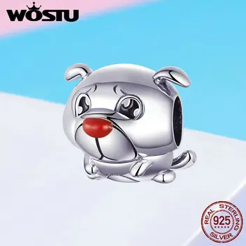 

WOSTU Genuine 925 Sterling Silver French Bulldog Beads Fit Charm Original Bracelet Pendant Women Beads DIY Jewelry Making FNC054