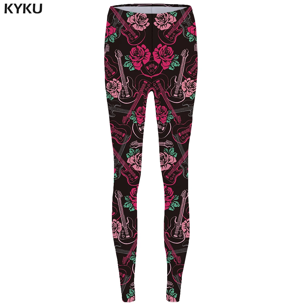 

New Gothic Leggings Punk 3d pants Guitar Legging 3d Rose legging femme Leggins fitness Long Legings Women Slim Pants Stretchy