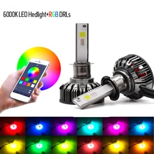 Пара H7 RGB светодиодный фонарь H1 приложение Bluetooth управление H3 H4 H8 H11 разноцветный светодиодный фонарь 9005 9006 для Camry Ford BMW