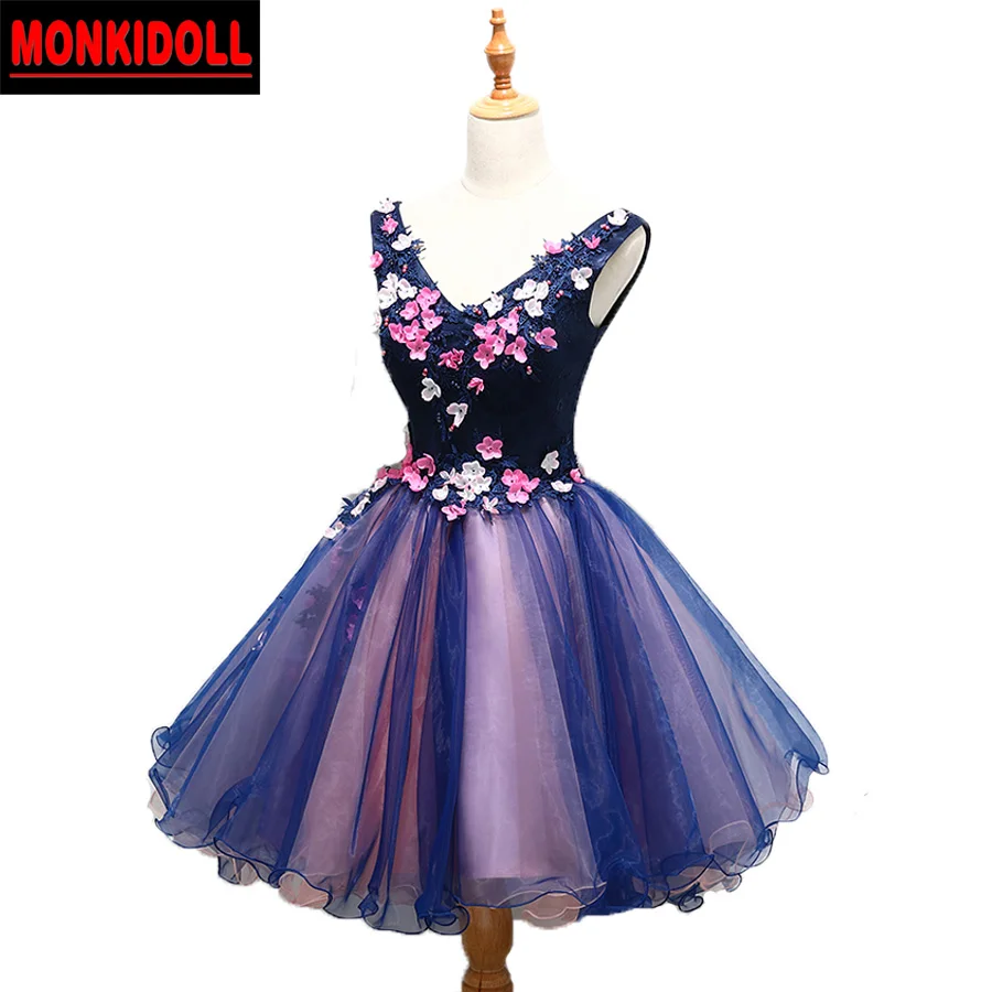 Real Elegant Flowers Ball Gowns Cute Graduation Dresses Short Prom