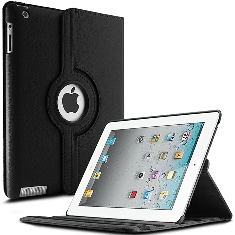 360 Вращающийся из искусственной кожи чехол для Apple iPad 2 iPad 3 iPad 4 магнит умные защитные рукава чехол для планшета для iPad 2/3/4 чехол - Цвет: black