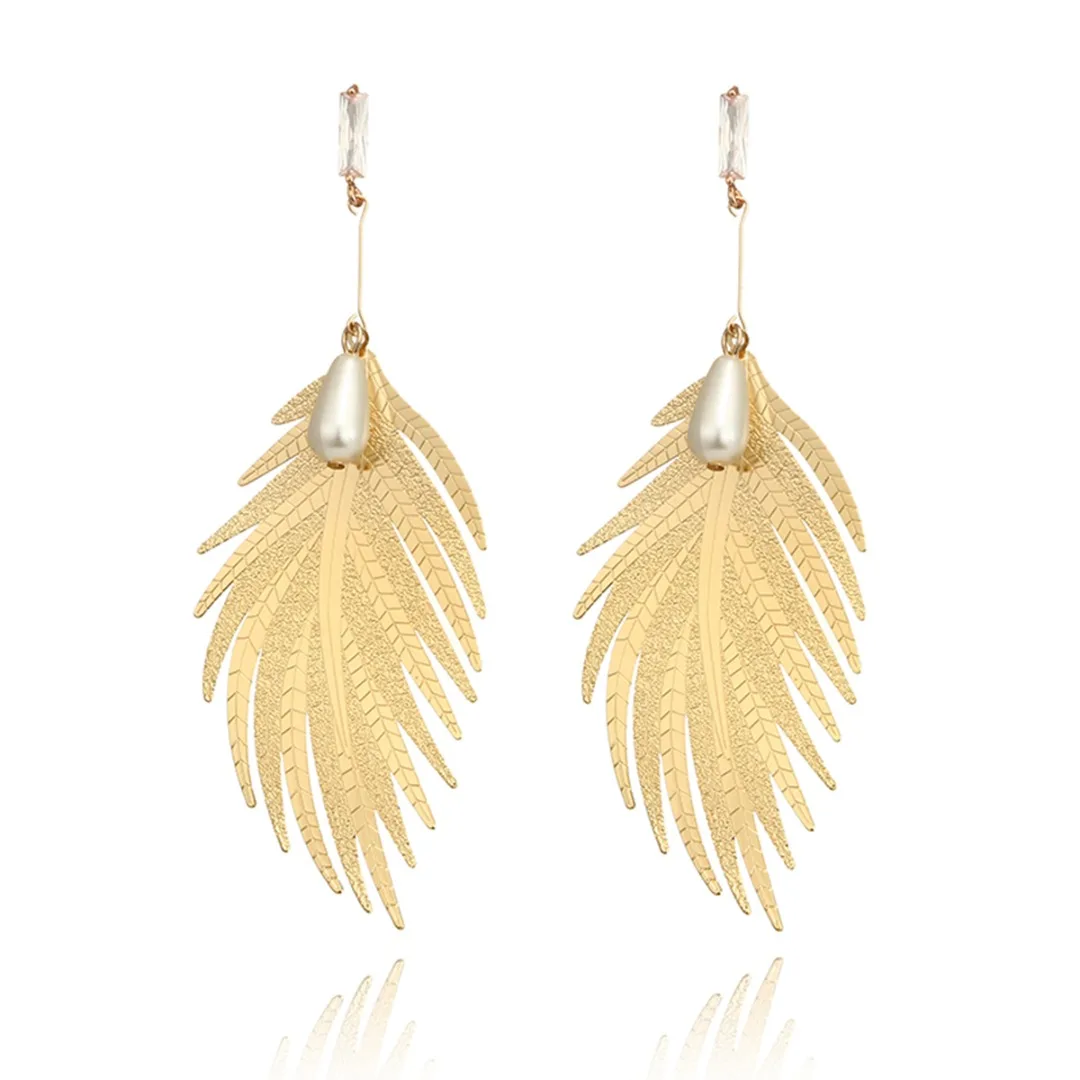 Gold Color Leaf Geometric Earring Boho Small Bead Dangle Earring Simple Charm Long Earring oorbellen Shellhard Statement Jewelry