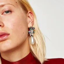 

Vedawas Fashion Brand New Design Stud Earrings for Women Luxury Crystal Bead Simulated Pearl Earrings Statement Jewelry xg463