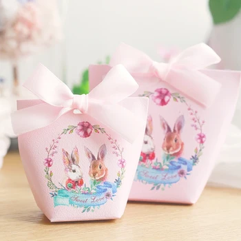 

RMTPT 20pcs/lot Rabbit Seri Pink gift bag Butterfly knot candy box babyshower birthday party decorations kids party favors boxes