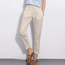 Хлопок белье Штаны для женщин Повседневная штаны-шаровары Большие размеры Полная длина осень лето-Весна Новая мода с эластичной талией qsy0501