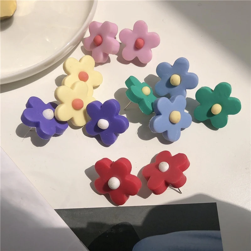 

MENGJIQIAO New Korean TV Star Colorful Flower Stud Earrings For Women Girls Sweet Sunflower Cute Boucle D'oreille Ear Accessory