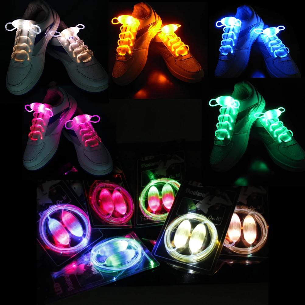1 Pair New LED Shoelaces Luminous Flashing Shoe Laces Disco Party Light Up Glow Nylon Strap