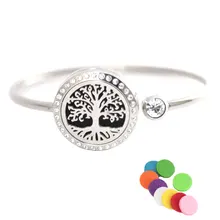 Нержавеющая сталь 25 мм магнит кристалл ароматерапия браслет эфирное масло медальон со светорассеивателем Открытый браслет с деревом