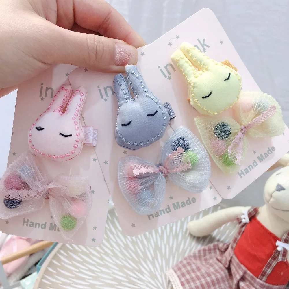 

korean Handmade Yarn Cartoon Rabbit Bowknot BB Hairpins Hair clips Children Girl Kids Head wear Set Accessories-SWKHWS090C5